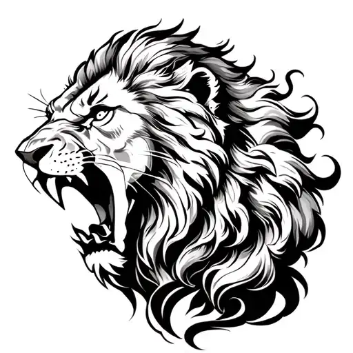 Tattoo Of A Lion Roaring Fiercely