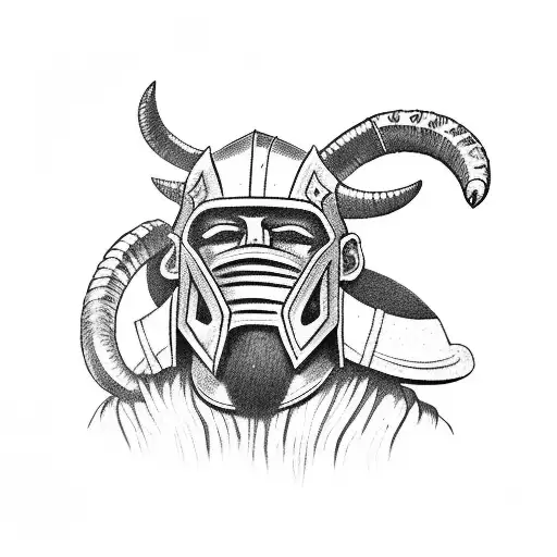 Barbarian Warrior With Ram Horns Helmet