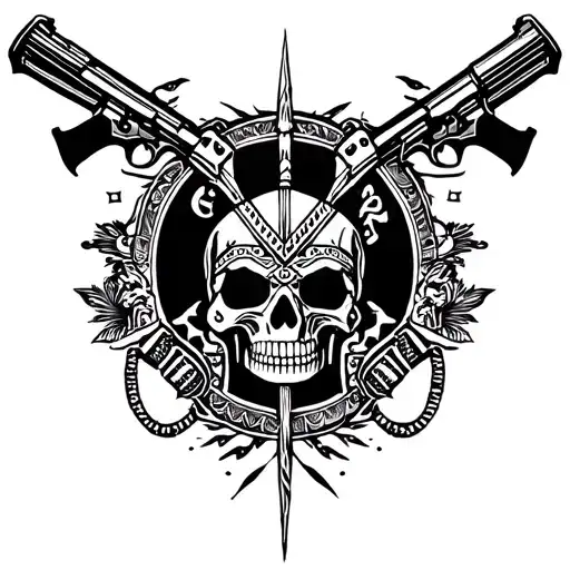 A Fusion Of Mexican And Filipino Tribal Warrior Symbols With Guns Incorporated Into The Design