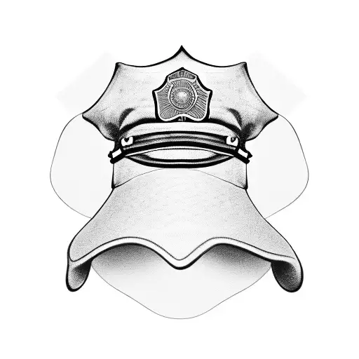 Combine A Police Officer's Hat With A Mythical Weapon In Blackwork Style
