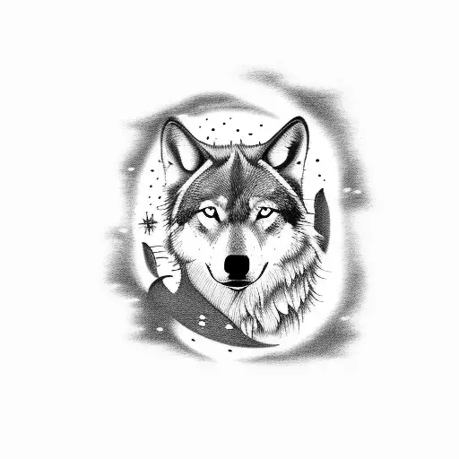 A Silhouette Of A Person Swimming With A Wolf In A Moonlit Ocean