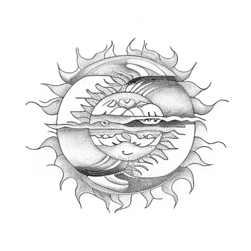 A Sun And Scale Intertwined To Form A Yin-yang Symbol