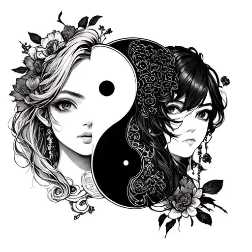 Two Anime Girls Ying And Yang Symbol