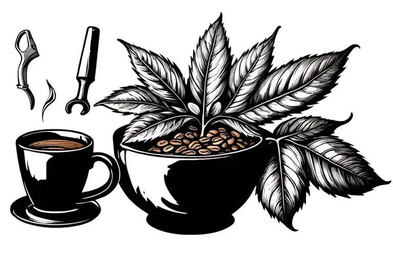 Incorporate A Detailed Coffee Plant Intertwined With Woodworking Tools