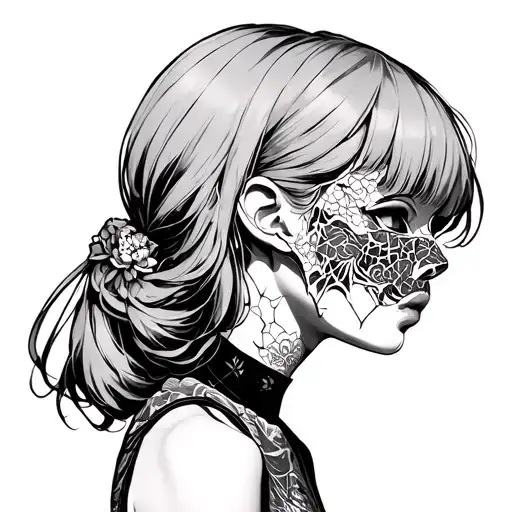 Anime Girl With Broken Porcelain Mask Side Profile