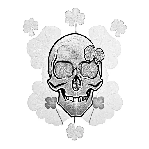 Skull With 4 Leaf Clover Growing Out Of Eye Socket