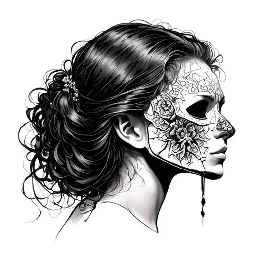 A Girl With A Broken Porcelain Mask Side Profil