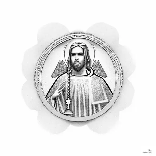 Representation Of Saint Jude With Holding His Coin The Staff And A Rosary