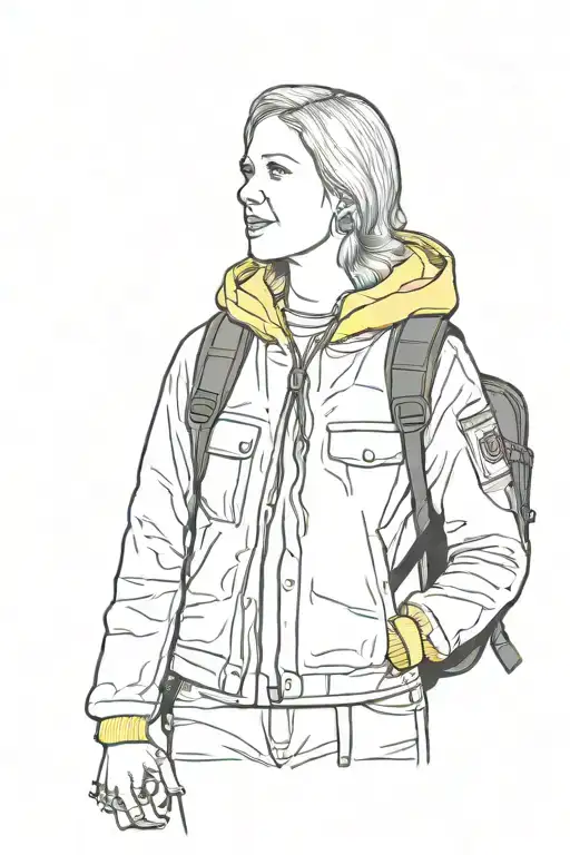 Kimmy Schmidt Portrait From Her Iconic Tv Show Wearing A Yellow Jacket And Back Pack
