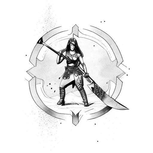 Female Warrior With Axe In Battle