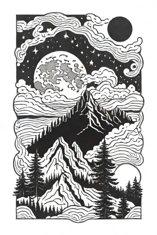 Mountains And Trees And Moon And Stars