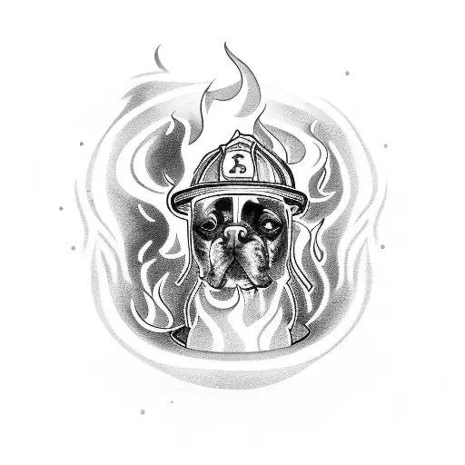 A Firefighter Holding A Dog With A Backdrop Of Flames And Smoke