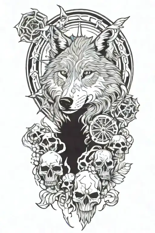 Wolf And Skulls Surrounded