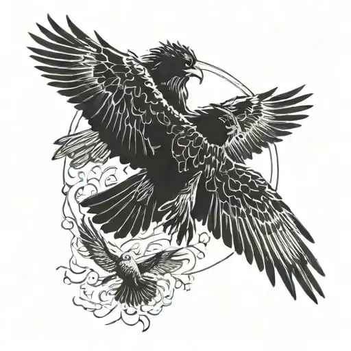 A Father And Son Silhouette Embracing With A Hawk Flying Overhead