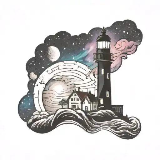 Cosmic Colorful Night Sky Lighthouse