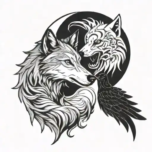 Wolf And Crow As Ying Yang Symbol