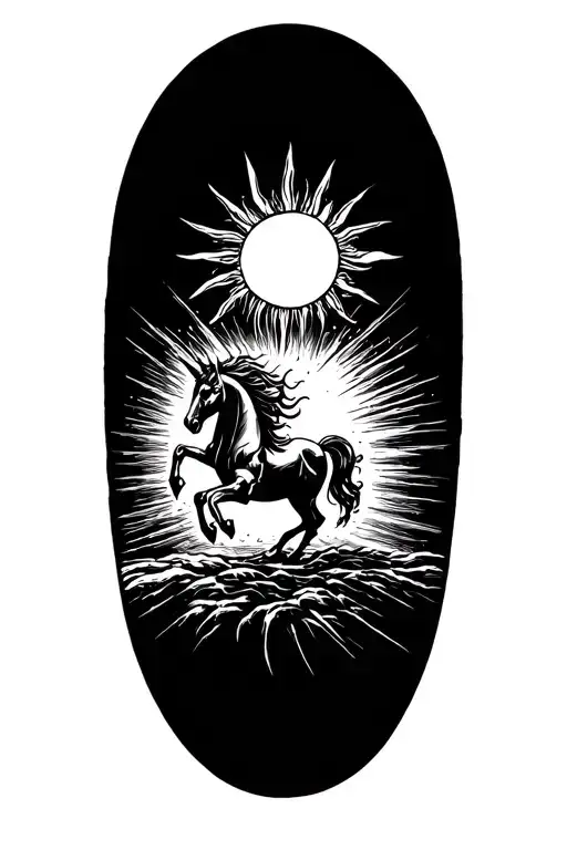 A Sun With A Creepy Unicorn Jumping Over It