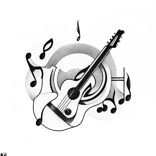 Musical Notes Forming The Shape Of A Guitar