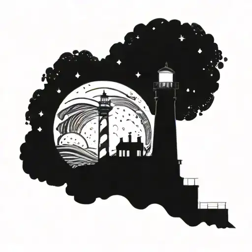 Cosmic Colorful Night Sky Lighthouse