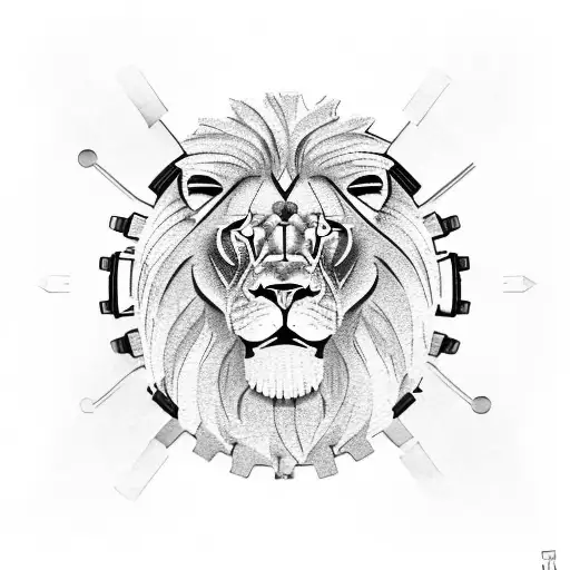 A Muscular Lion With Mechanical Gears Integrated Into Its Body