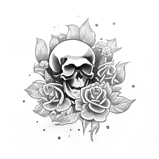 A Skull With Flowers Growing Out Of Its Eye Sockets