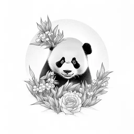 Loneliness Symbolized By A Solitary Panda Walking Through A Field Of Withering Flowers