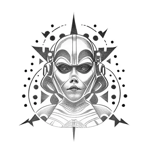 A Dotwork Tattoo Of Your Granddaughter Dressed As A Star Wars Character