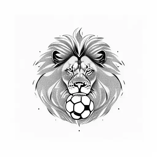 A Lion Roaring Fiercely While Holding A Soccer Ball In Its Mouth