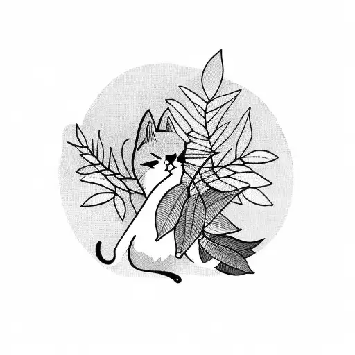 Olive Branch With Cat In One Of The Leaves