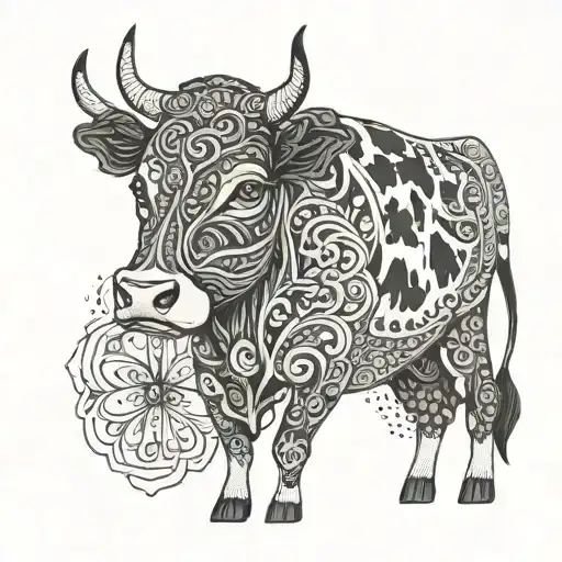 A Cow With Intricate Patterns Inspired By Mental Health Awareness Symbols