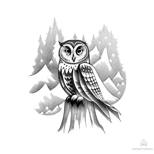 A Serene Owl Perched On A Tree Branch With A Breathtaking Mountain View In The Background
