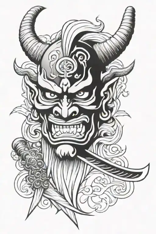 Japanese Oni Mask With Dagger Piercing