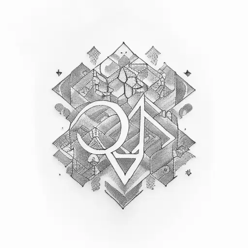 A Tattoo Design Combining Different Languages And Alphabets In An Abstract And Artistic Way