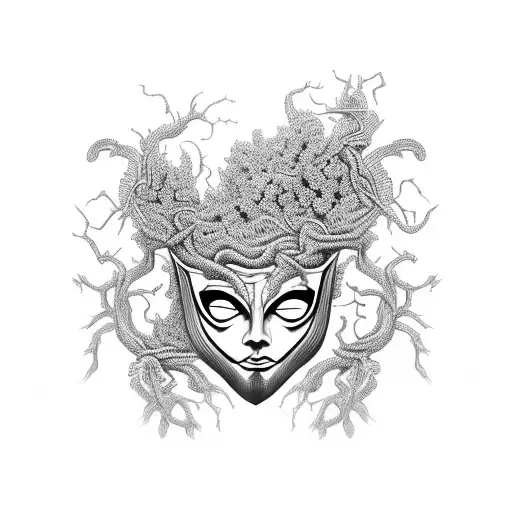 A Dramatic Theater Mask Surrounded By Dark And Mysterious Vines