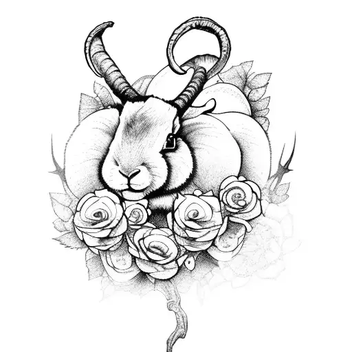 A Mystical Forest With A Ram Rabbit Surrounded By Roses And Swords