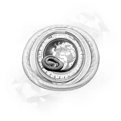 A Coiled Snake Wrapped Around A Stack Of Money With An Earth Globe In The Money