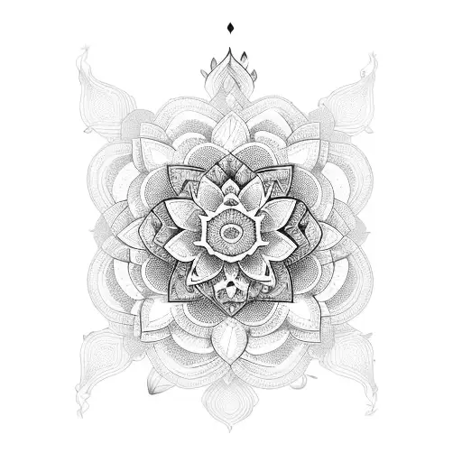 Swan And Lotus Flower Surrounded By Intricate Geometric Patterns