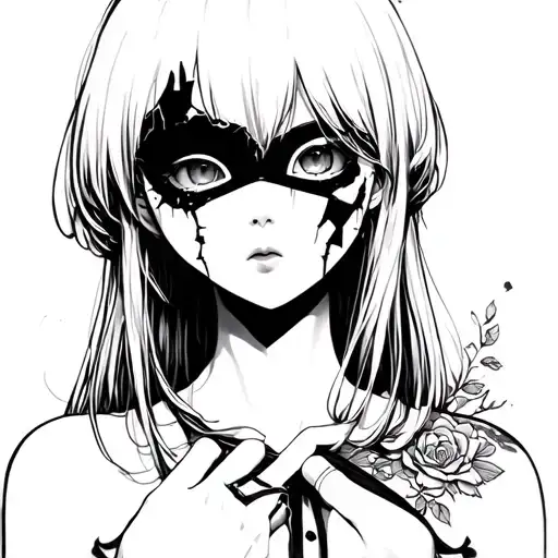 Anime Girl With A Broken Porcelain Mask