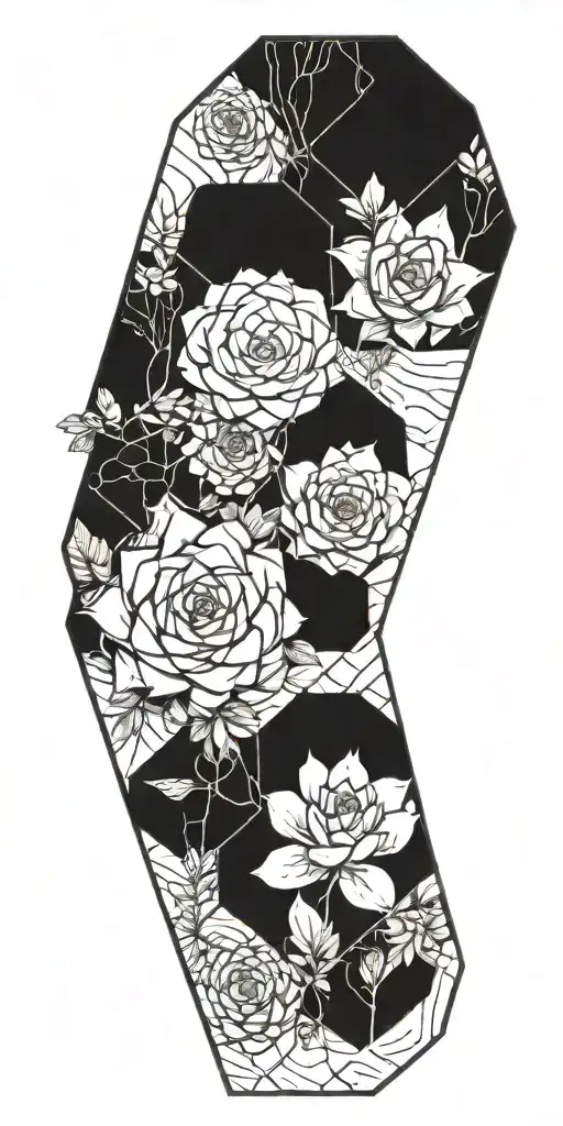 Viney Plants And Succulents Growing In Hexagons Black Linework Minimalistic