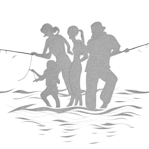 A Silhouette Of My Kids And Wife Fishing On A Boat At Sunset