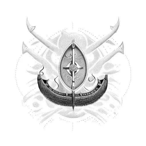 A Dental-themed Gaming Logo Featuring A Viking Ship In Blackwork Style