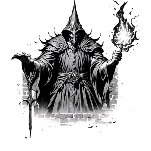 Witch King Of Angmar Casting A Spell With A Crumbling Brick Wall Background