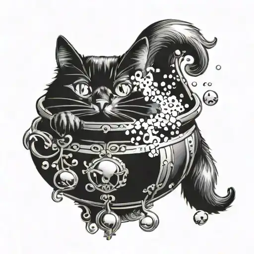 Witch Cauldron With Bubbles Black Cat Girly
