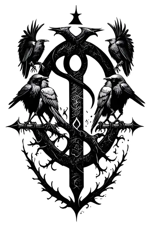 Tnt Symbol Vertical With Crows On Both Sides And Odins Ruin