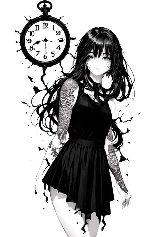 Anime Girl With Broken Clock