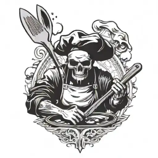 Death As A Chef With A Kiss The Cook Apron Holding A Knife