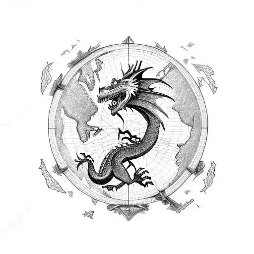 A Majestic Dragon Soaring Over A World Map