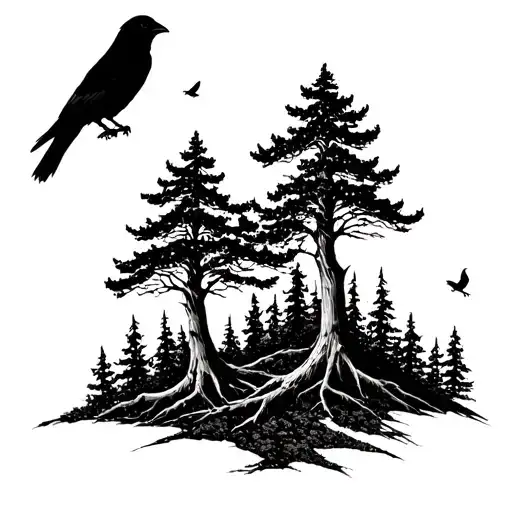 Trees And Crows And A Thick Forest