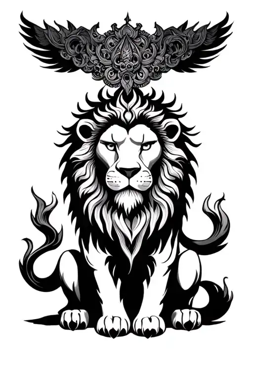 Lion God Themed Tattoo Design