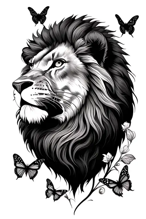 Lion Head With Butterflies